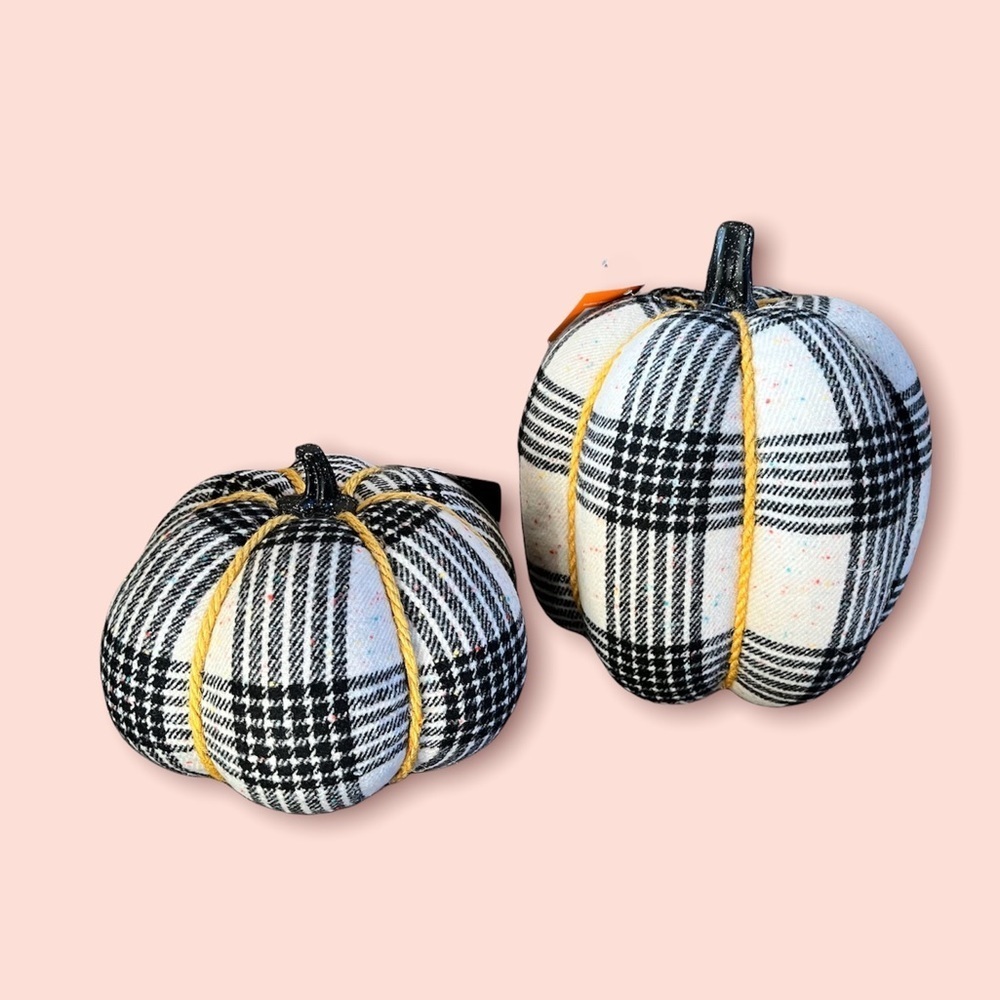 Nwt set of 2 cloth black & off white cloth speckled pumpkins Hyde & eek!
